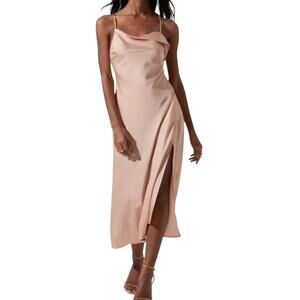 ASTR Gaia Midi Slip Dress Champagne Bridesmaid Wedding Guest Size M